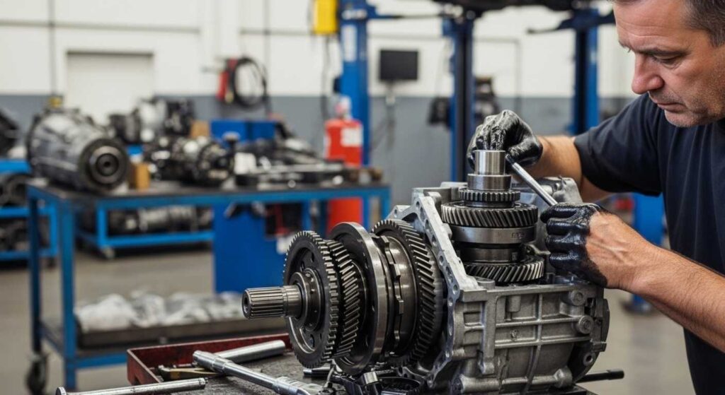 repairing transmission replacing gears and clutches.